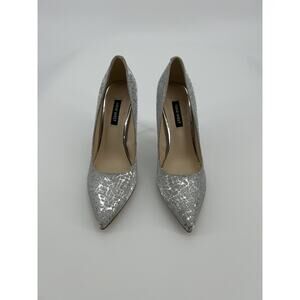 Nine West Jowzer Metallic Silver Leather D'Orsay Classic Pumps Size 7.5